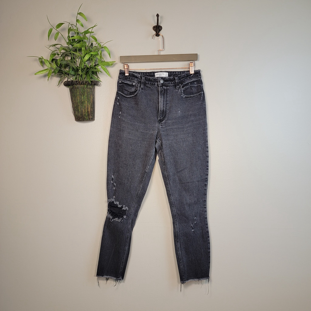AF 6 L Abercrombie & Fitch High Rise Skinny Jeans Faded Black Distressed Ripped